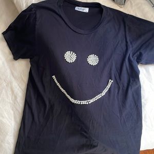 Lauren Moshi Smiley Face tshirt with Pearl embellishment